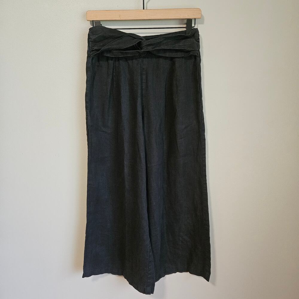 Hazel & Folk Amelia Pant Womens S Black Linen Wide‎ Leg Tie Waist Culottes Boho